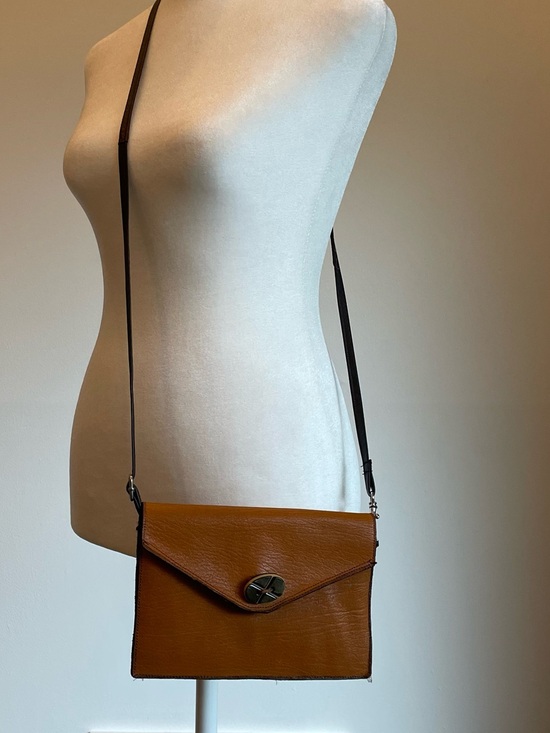 Handbags - Vintage Cognac Faux Leather Envelope Crossbody Clutch Purse Vegan
